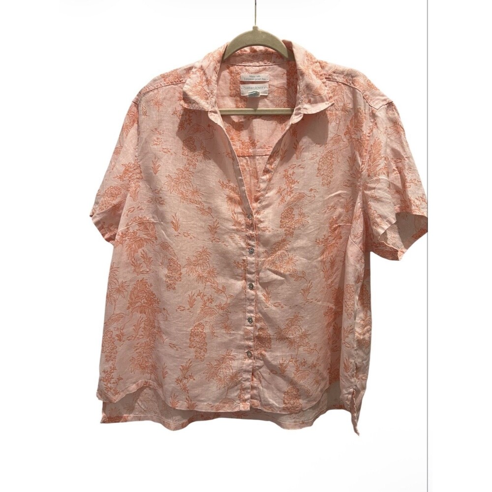 Cynthia Rowley Pink 100% Linen  Flamingo Button Down Shirt Plus Size 1X